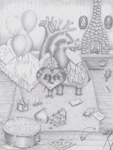 She Only Wants Blood, 9x11.75in, Pencil, Juice, Coffee on Paper, Leslie Carmin